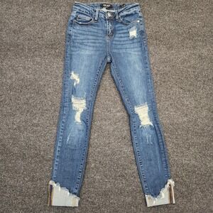 Judy Blue Womens 3|26 Skinny Fit Medoum Wash Distressed Jeans Cuff Hem Stretch